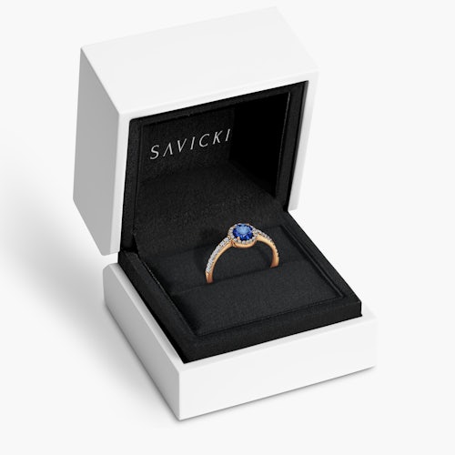 Pierścionek zaręczynowy This is Love: złoty, niebieski szafir